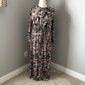 Navy blue floral maxi dress long sleeves XXL 18